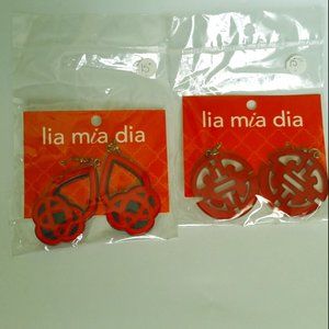 Lia Mia Dia Earrings Drop Boho Womens Ladies Red